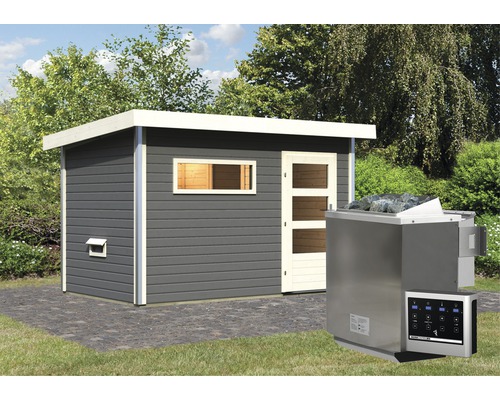 Saunahaus mit Saunaofen im Garten