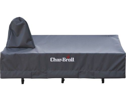 Char-Broil Ultimate Entertainment Wetterschutzhaube Polyester Char-Broil Logo auf einer grauen Grillabdeckung zum Schutz des Grills
