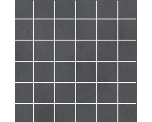 Feinsteinzeug Mosaik Cementine anthrazit 30 x 30 x 0,9 cm matt R10B Graue Mosaikfliesen mit weißen Fugen