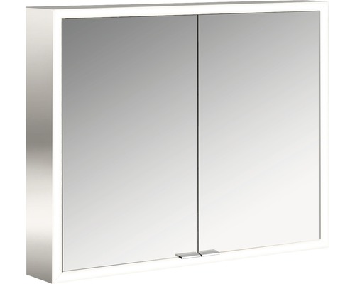LED Spiegelschrank Prime AP 80 cm 2-türig RWS Rückwand Glas weiß