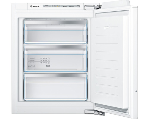 Gefrierschrank Bosch GIV11ADC0 BxHxT 55.8 x 71.2 x 54.5 cm Gefrierteil 70 l Geöffneter weisser Bosch Gefrierschrank mit drei Schubladen