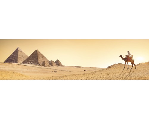 Küchenrückwand mySpotti Splash Nafi Ägypten 2200 x 600 mm SP-F1-1819 Panoramaansicht der Pyramiden von Gizeh mit einem Beduinen auf einem Kamel