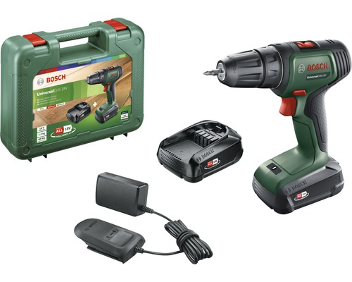 Akku-Bohrschrauber Bosch UniversalDrill 18V , inkl. 2 Akku (1,5 Ah) und Ladegerät Bosch UniversalDrill 18V Akku-Bohrschrauber Set mit Koffer, Akku und Ladegerät