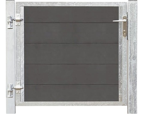 Einzeltor PLUS Futura links inkl. Pfosten silber 99 x 91 cm schiefergrau Gartentor mit Metallrahmen und Verriegelungssystem