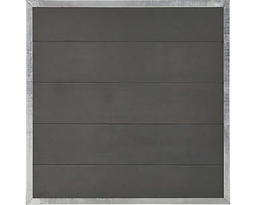 Graue Sichtschutzwand mit silberfarbenem Rahmen