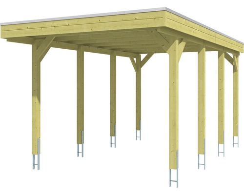 Holzcarport mit Flachdach und Metallankern