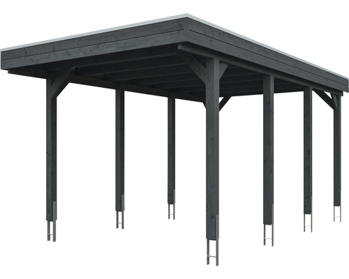 Holzcarport mit Flachdach und Metallpfostenverankerung