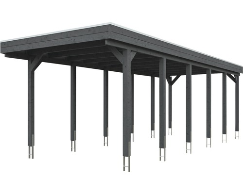 Carport aus Holz mit mehreren Pfosten und Flachdach
