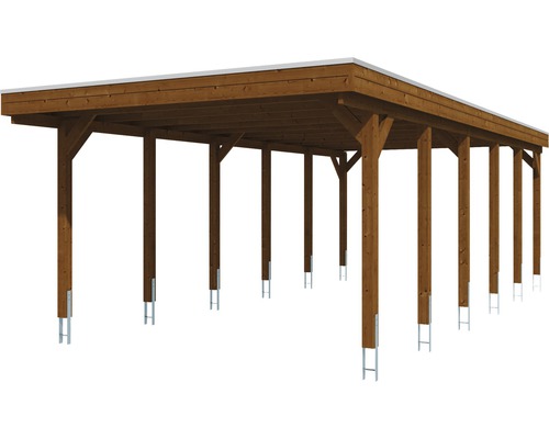 Holzcarport mit Flachdach und Stahlpfostenankern