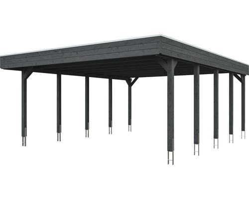 Holzcarport mit mehreren Pfosten und Flachdach