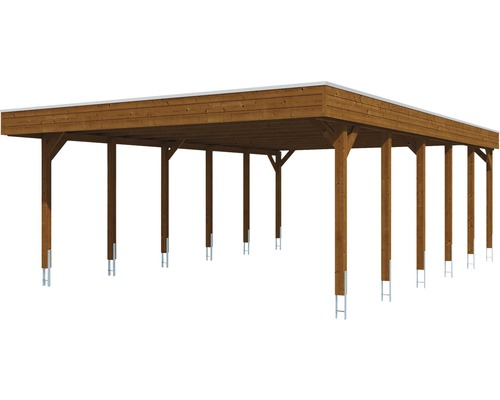 Holzcarport mit Flachdach und Stahlstützen