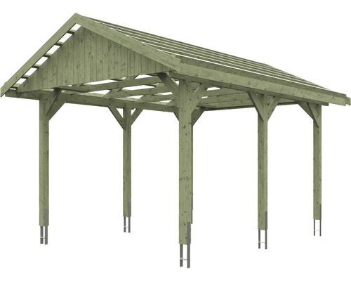 Holzcarport mit Satteldach und sechs Pfosten