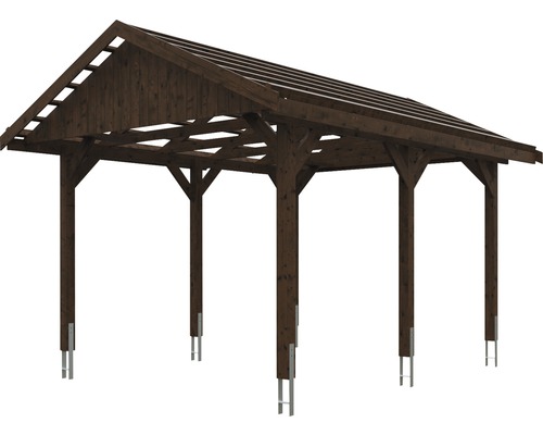 Holzcarport mit Satteldach und sechs Pfosten