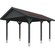 Einzelcarport SKAN HOLZ Wallgau inkl. rote Schindeln und H-Pfostenanker 380 x 500 cm grau