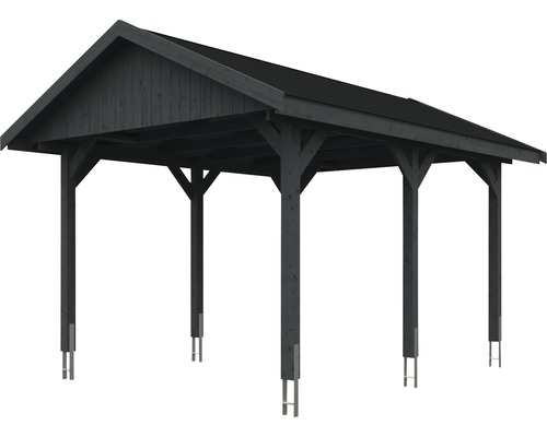 Holz Carport mit Satteldach und Stahlpfostenfüßen