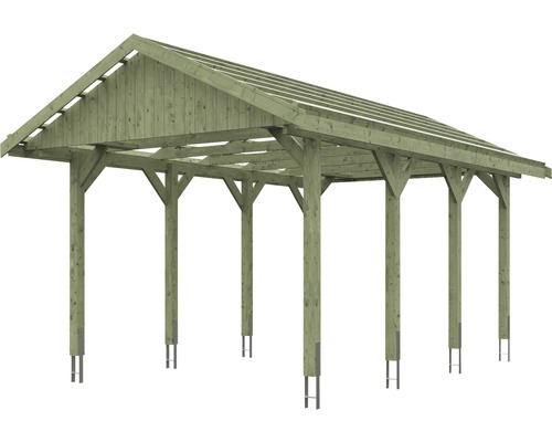 Holzcarport mit Satteldach und Stützpfeilern