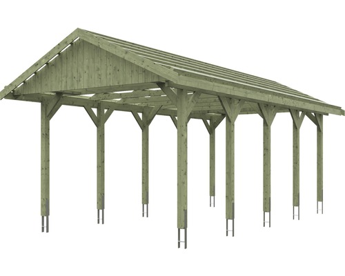 Holzcarport mit Giebeldach und Stahlpfostenankern