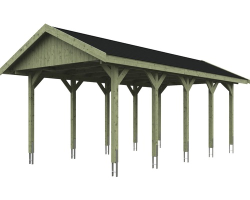 Großer Carport aus Holz mit schwarzem Dach