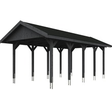 Holzcarport mit Flachdach und mehreren Stützpfeilern