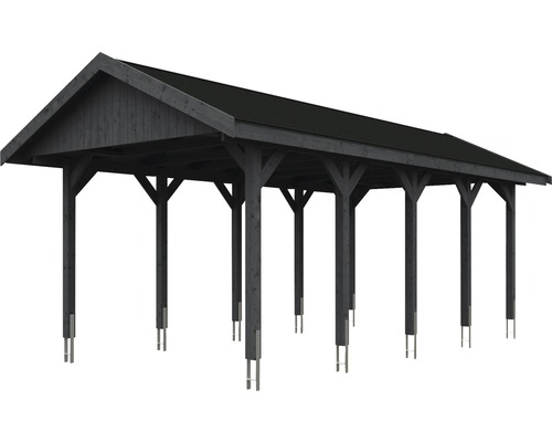 Holzcarport mit Flachdach und mehreren Stützpfeilern
