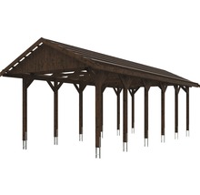 Einzelcarport SKAN HOLZ Wallgau inkl. Dachlattung und H-Pfostenanker 380 x 900 cm nussbaum