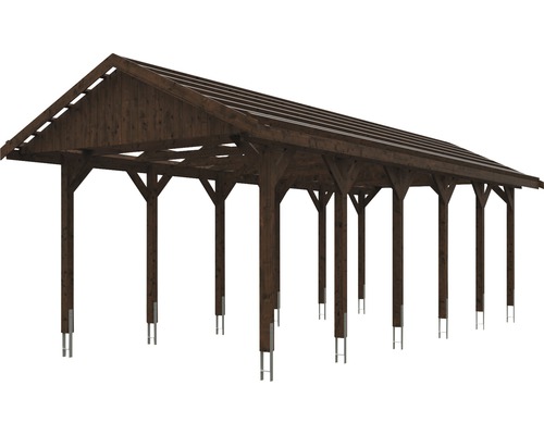 Holzcarport mit mehreren Pfosten zur Fahrzeugunterbringung