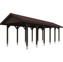 Einzelcarport SKAN HOLZ Wallgau inkl. rote Schindeln und H-Pfostenanker 380 x 900 cm nussbaum