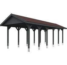 Einzelcarport SKAN HOLZ Wallgau inkl. rote Schindeln und H-Pfostenanker 380 x 900 cm grau