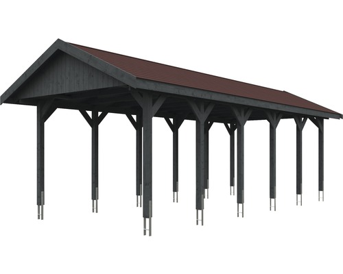 Holzcarport mit rotem Dach