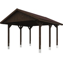 Einzelcarport SKAN HOLZ Wallgau inkl. rote Schindeln und H-Pfostenanker 430 x 500 cm nussbaum