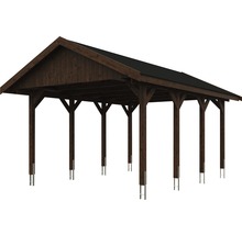 Einzelcarport SKAN HOLZ Wallgau inkl. schwarze Schindeln und H-Pfostenanker 430 x 600 cm nussbaum