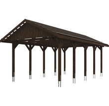 Einzelcarport SKAN HOLZ Wallgau inkl. Dachlattung und H-Pfostenanker 430 x 750 cm nussbaum