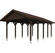 Einzelcarport SKAN HOLZ Wallgau inkl. rote Schindeln und H-Pfostenanker 430 x 750 cm nussbaum