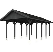 Einzelcarport SKAN HOLZ Wallgau inkl. schwarze Schindeln und H-Pfostenanker 430 x 750 cm grau