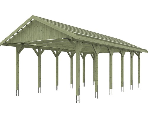 Holzunterstand mit Giebeldach und Metallpfostenankern