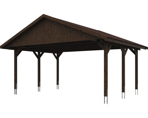 Holzcarport mit Satteldach und Stahlfüßen