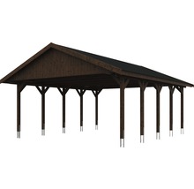 Doppelcarport SKAN HOLZ Wallgau inkl. schwarze Schindeln und H-Pfostenanker 620 x 750 cm nussbaum