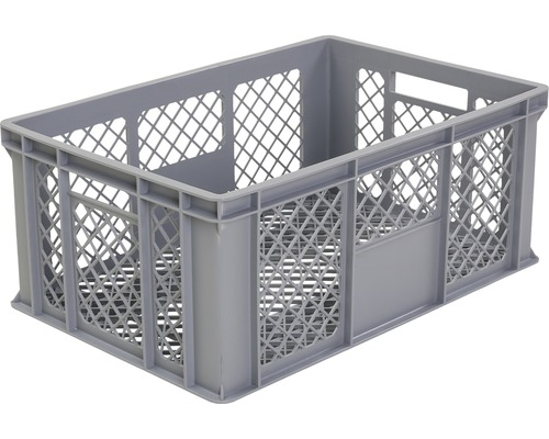 Graue Kunststoffbox mit Gitterstruktur