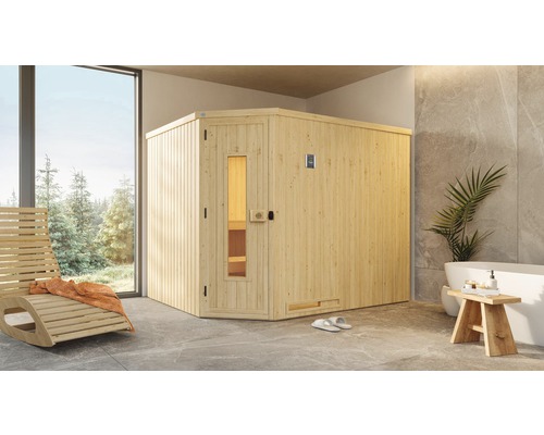 Elementsauna Weka Varberg Eck HT inkl. 7,5 kW Bio Ofen u.digitaler Steuerung ohne Fenster mit Holztüre mit Isolierglas wärmegedämmt Elementsauna Weka Varberg Eck HT inkl. 7,5 kW Bio Ofen u.digitaler Steuerung ohne Fenster mit Holztüre mit Isolierglas wärmegedämmt