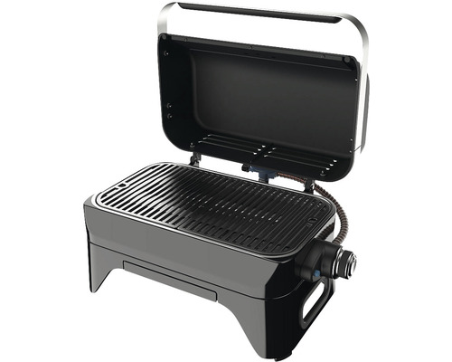 Tragbarer Gasgrill mit geöffnetem Deckel