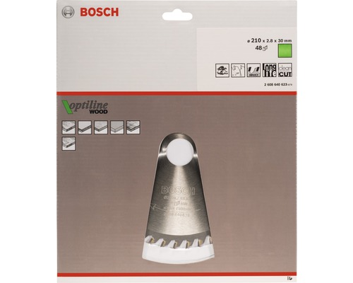 Bosch Optiline Wood Kreissägeblatt, 210 x 2,8 x 30 Millimeter, 48 Zähne