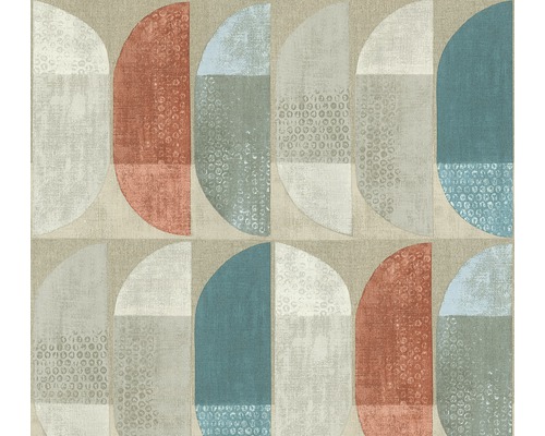 Vliestapete 37531-1 Geo Nordic Grafik blau rot Tapetenmuster mit abstrakten geometrischen Formen