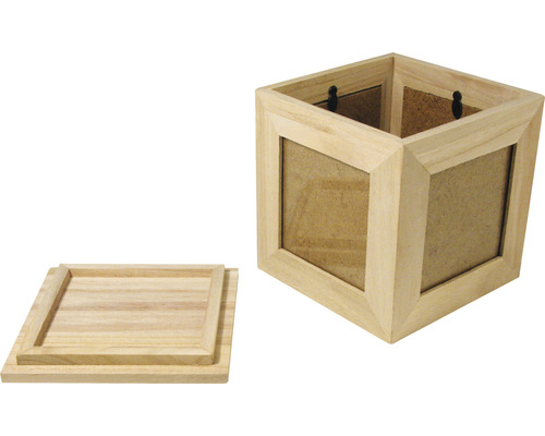 Holzkiste mit Bilderrahmen und Deckel