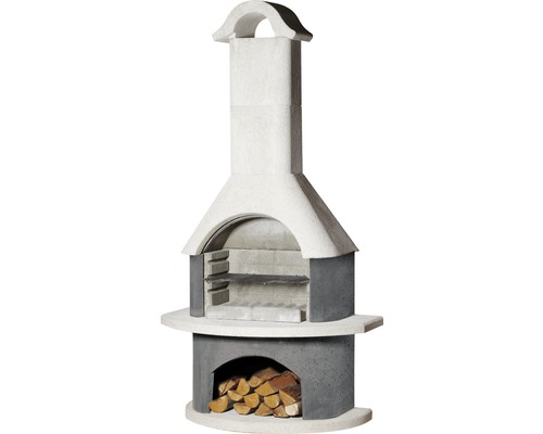 Grillkamin Buschbeck Meran 65 x 110 x 210 cm Beton anthrazitgrau weiß Gemauerter Gartengrill mit Holzscheiten