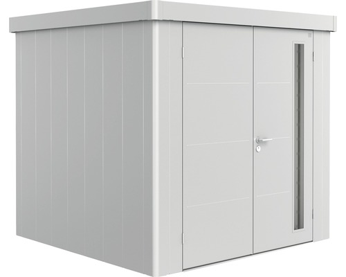 Gerätehaus Biohort Neo 2B Doppeltür 236 x 236 cm silber-metallic Gartenschrank aus Metall mit Doppeltür und Fenster