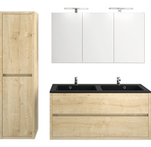Badezimmermöbel-Set mit Hochschrank, Waschtischunterschrank, Doppelwaschbecken und Spiegelschrank