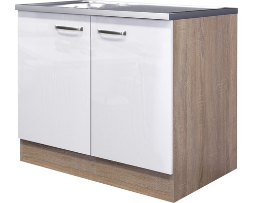 HORNBACH cm 100 weiß Spülenschrank Valero hochglanz | Flex-Well