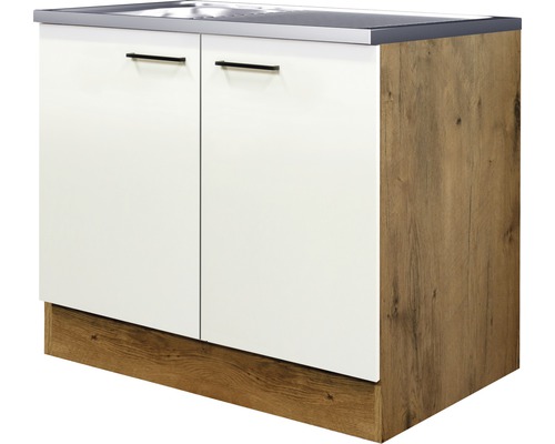 Flex Well Spülenschrank inkl Spüle Vintea BxTxH 100 x 60 x 85 cm magnolienweiss matt zerlegt