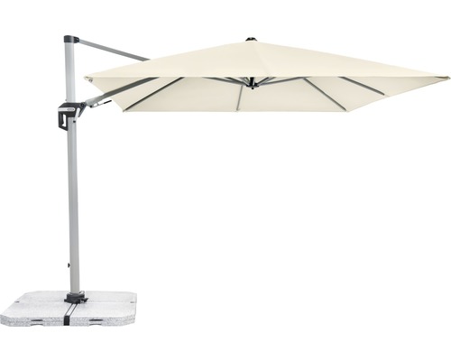 Freiarm-Sonnenschirm mit quadratischem Schirmdach und stabilem Fuß