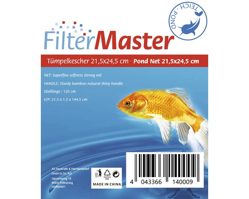 Filter Master Teichkescher 21,5x24,5 cm mit Bambusgriff und feinem Netz